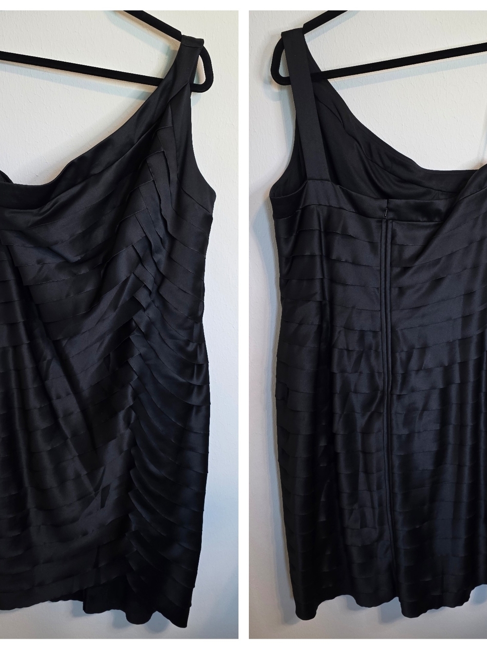 Alex Evenings Black Satin Layered Mini Dress